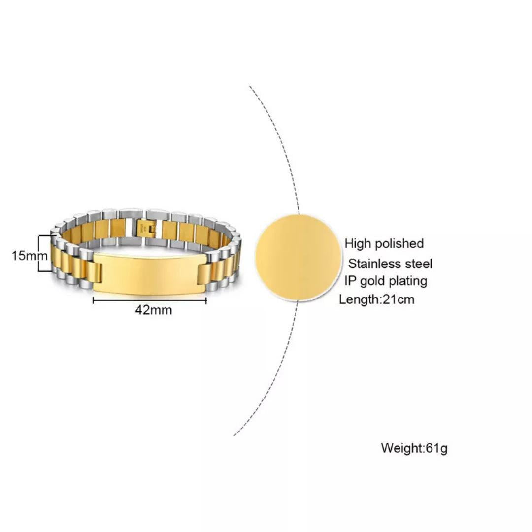 Personalised Lumira Steel Bracelet in Silver & Gold - Gold Colour Plate-Personalised Bracelet-Auswara