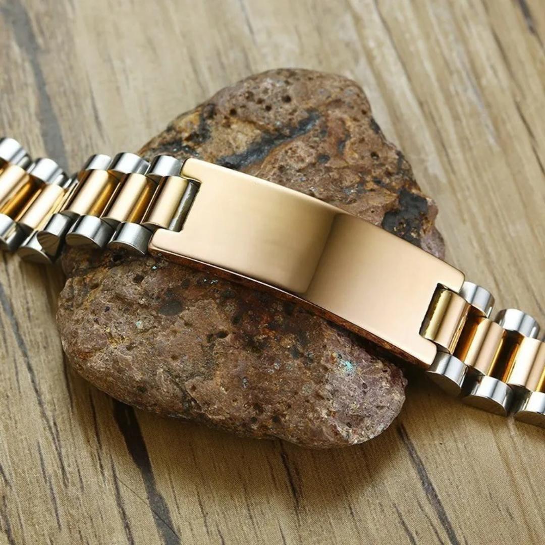 Personalised Lumira Steel Bracelet in Silver & Rose Gold Colour-Personalised Bracelet-Auswara