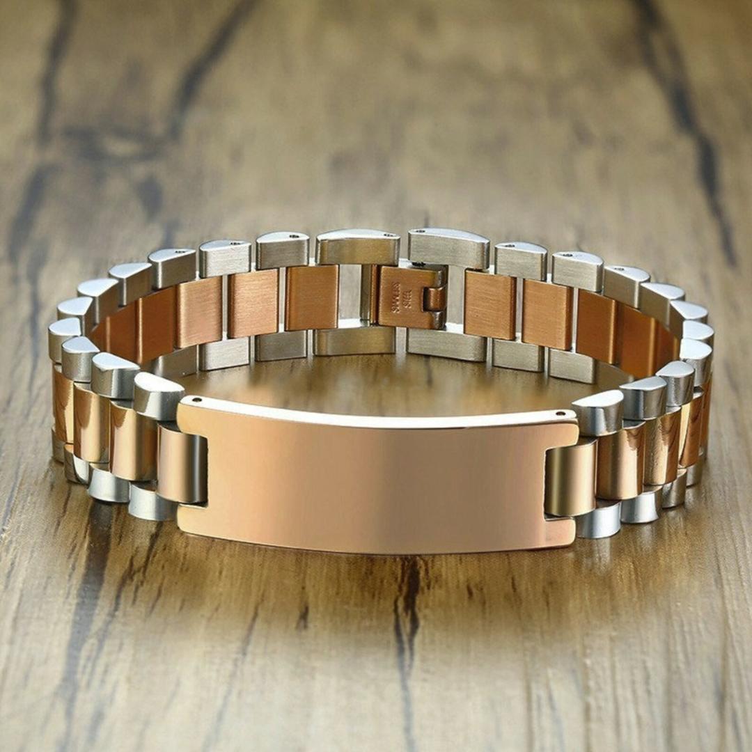 Personalised Lumira Steel Bracelet in Silver & Rose Gold Colour-Personalised Bracelet-Auswara