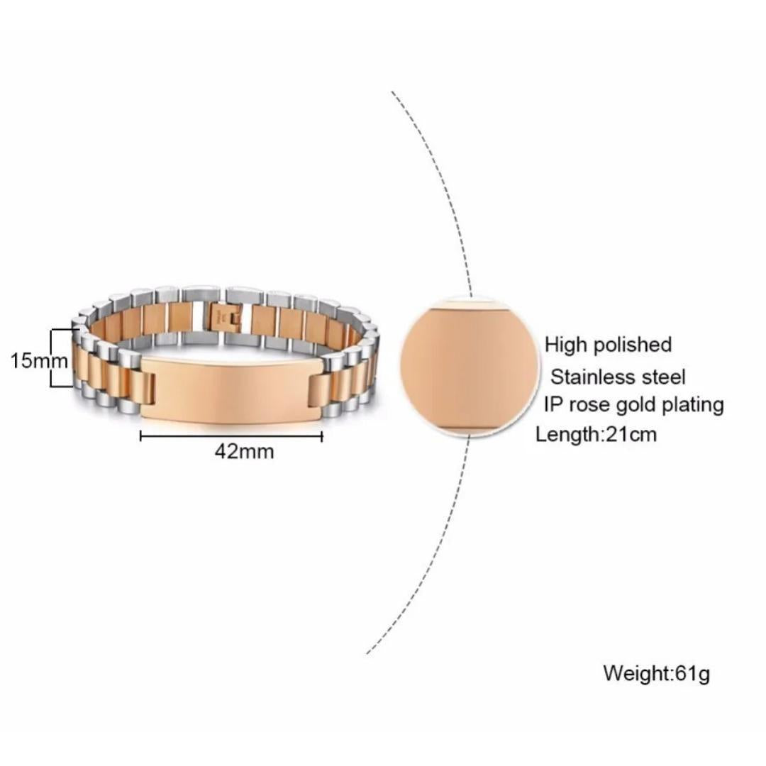 Personalised Lumira Steel Bracelet in Silver & Rose Gold Colour-Personalised Bracelet-Auswara