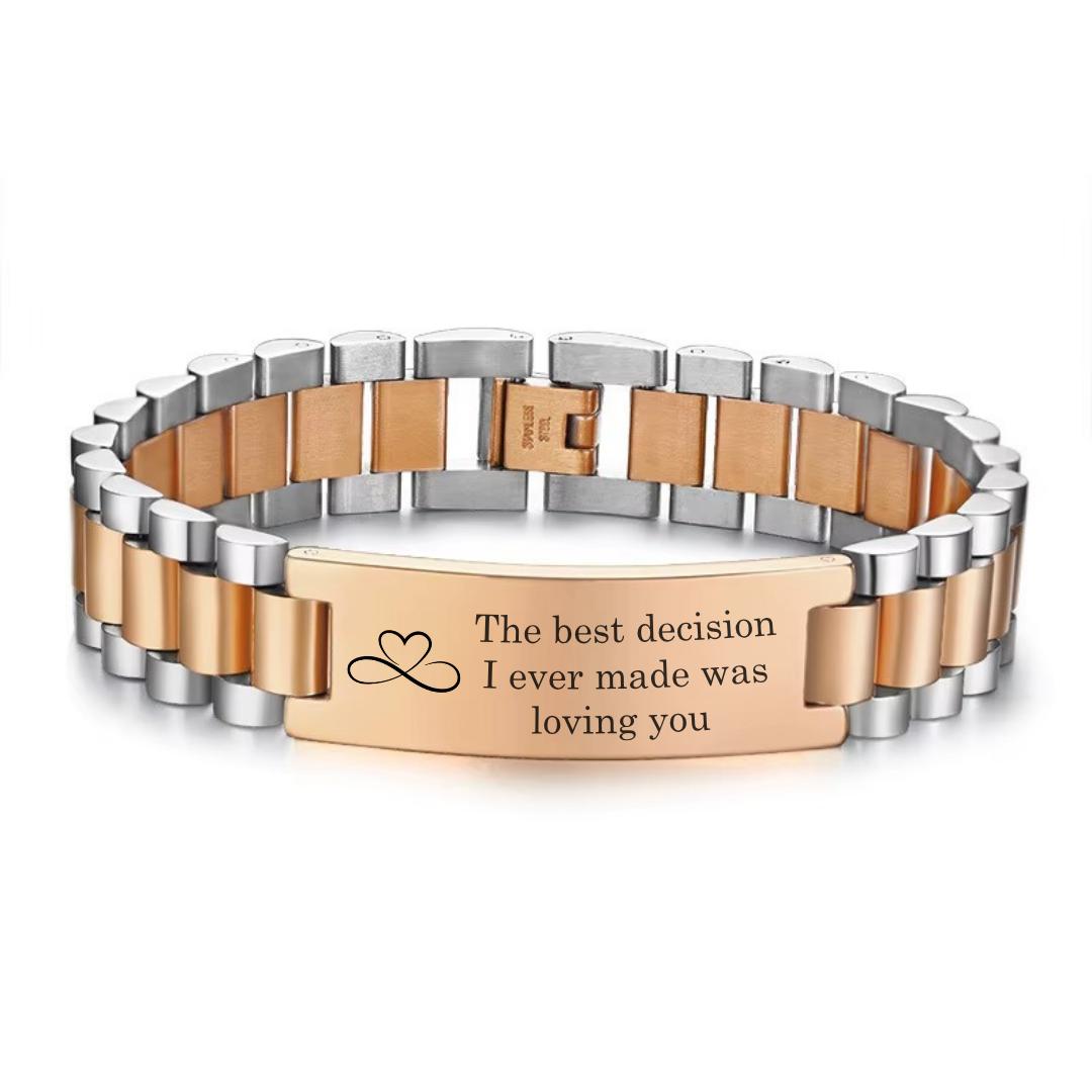 Personalised Lumira Steel Bracelet in Silver & Rose Gold Colour-Personalised Bracelet-Auswara