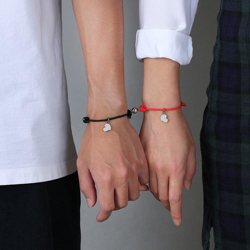 Personalised Magnetic Couple Rope Bracelet with Heart Charm-Couple Bracelet-Auswara