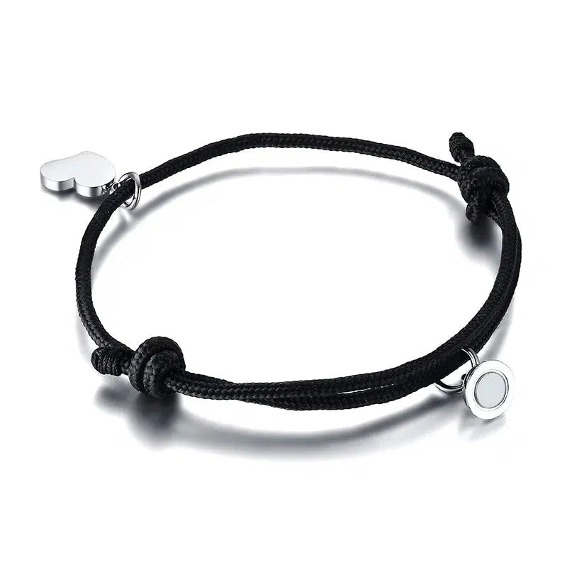 Personalised Magnetic Couple Rope Bracelet with Heart Charm-Couple Bracelet-Auswara