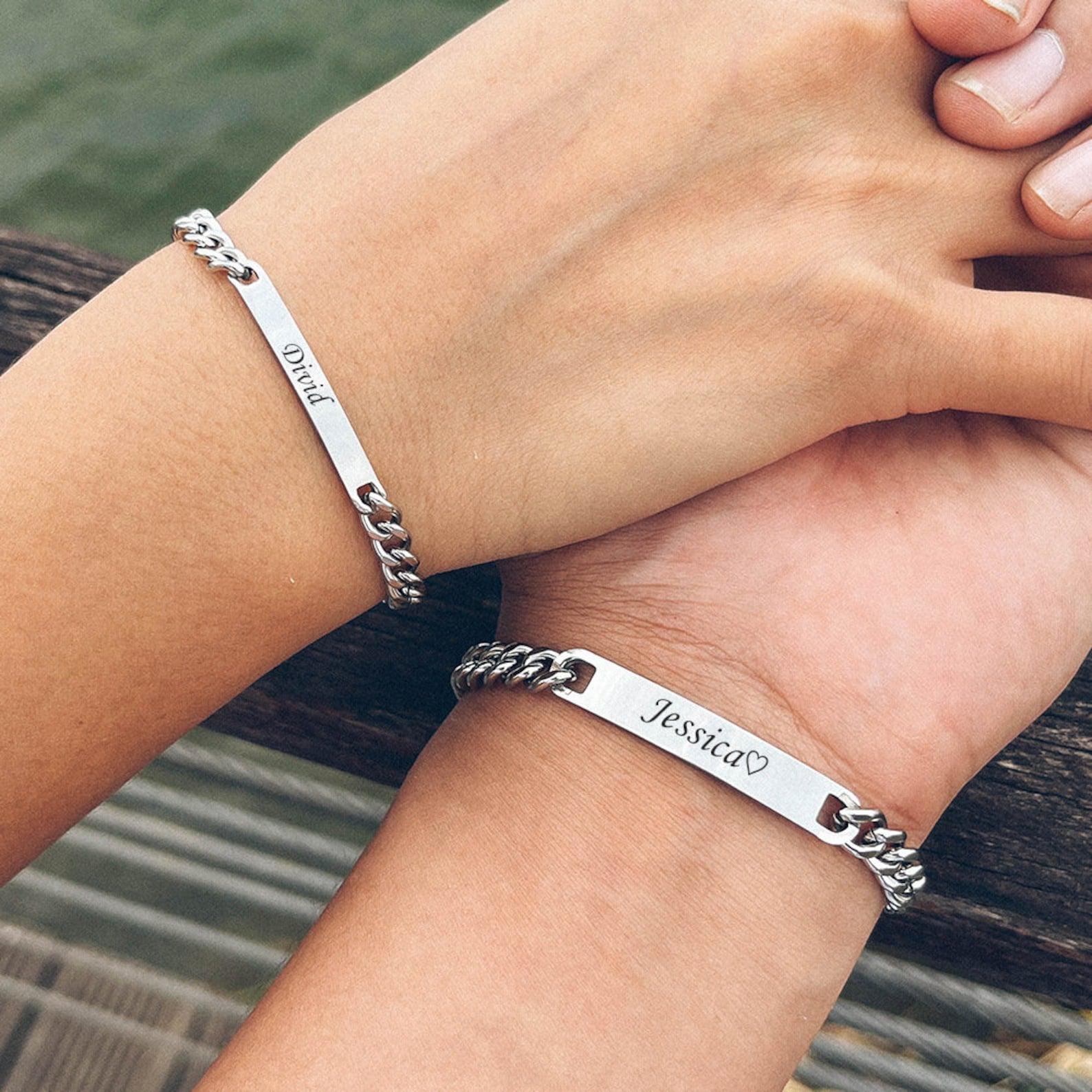 Personalised Matching Couples Bracelets with Link Chain-Couple Bracelet-Auswara