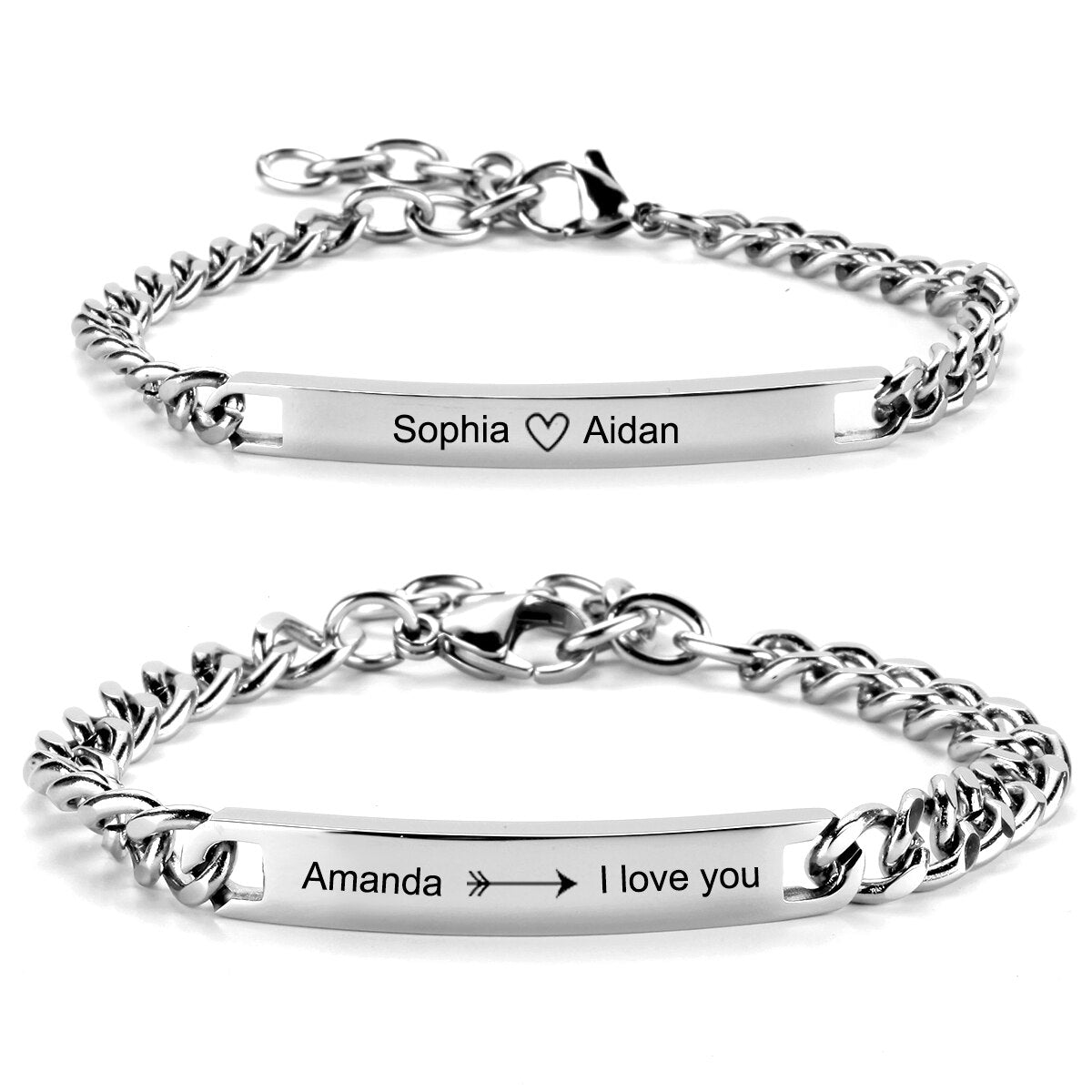 Personalised Matching Couples Bracelets with Link Chain-Couple Bracelet-Auswara