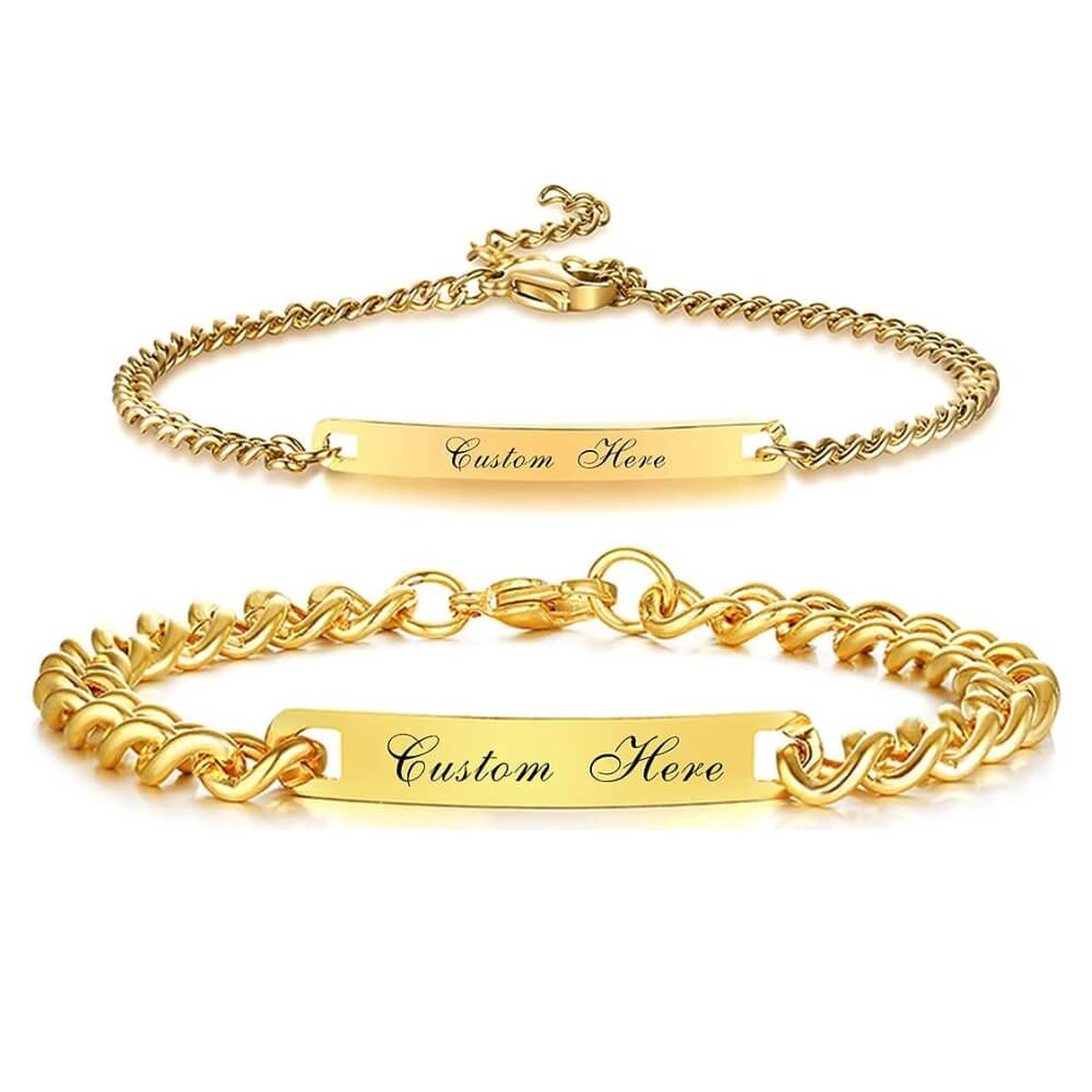 Personalised Matching Gold Colour Couples Bracelet with Link Chain (Copy)-Couple Bracelet-Auswara