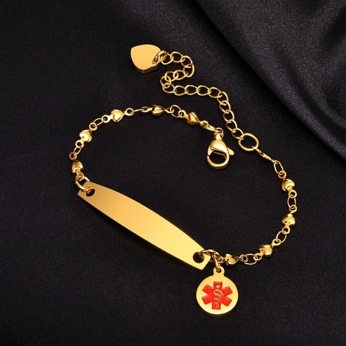Personalised Medical Alert Heart Link Bracelet - Gold Colour-Medical ID Bracelet-Auswara