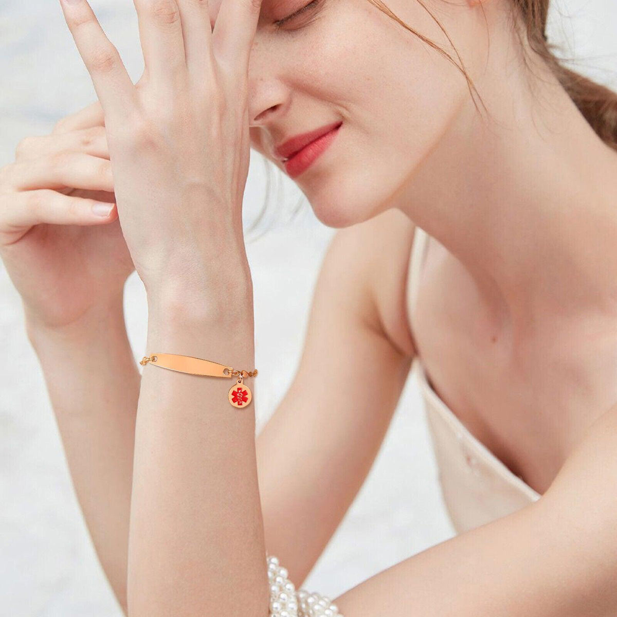 Personalised Medical Alert Heart Link Bracelet - Rose Gold-Medical ID Bracelet-Auswara