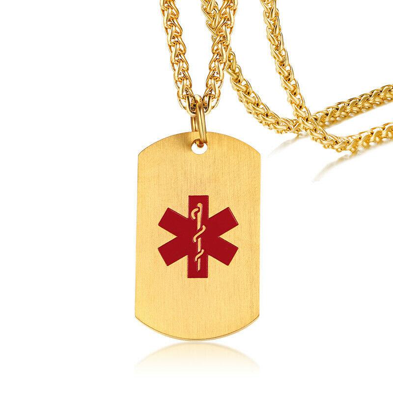 Personalised Medical Gold Colour ID Tag Necklace-Medical Necklace-Auswara