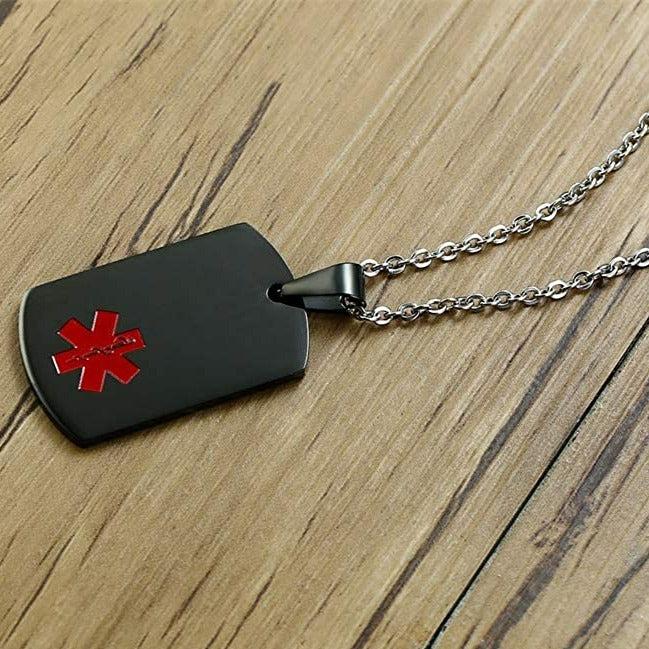 Personalised Medical Steel ID Dog Tag – Black Colour-Medical Necklace-Auswara