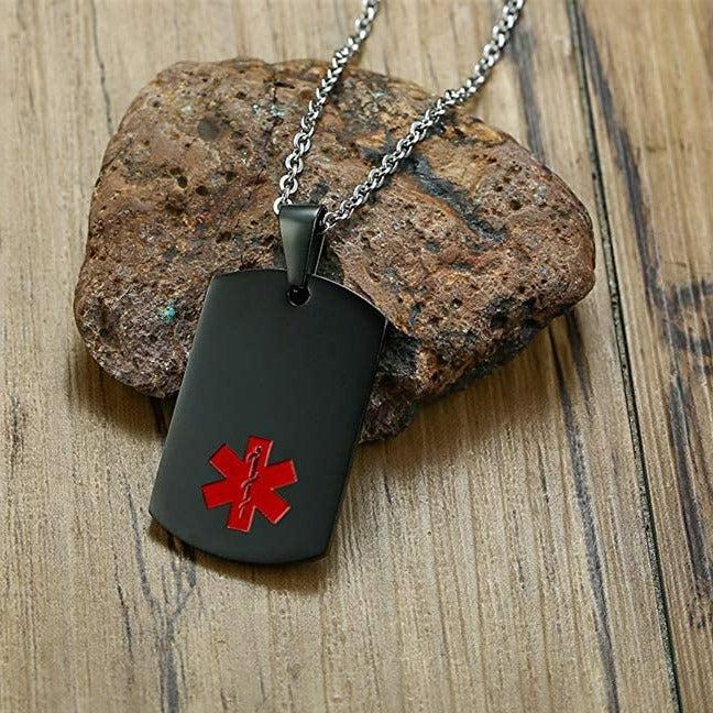 Personalised Medical Steel ID Dog Tag – Black Colour-Medical Necklace-Auswara