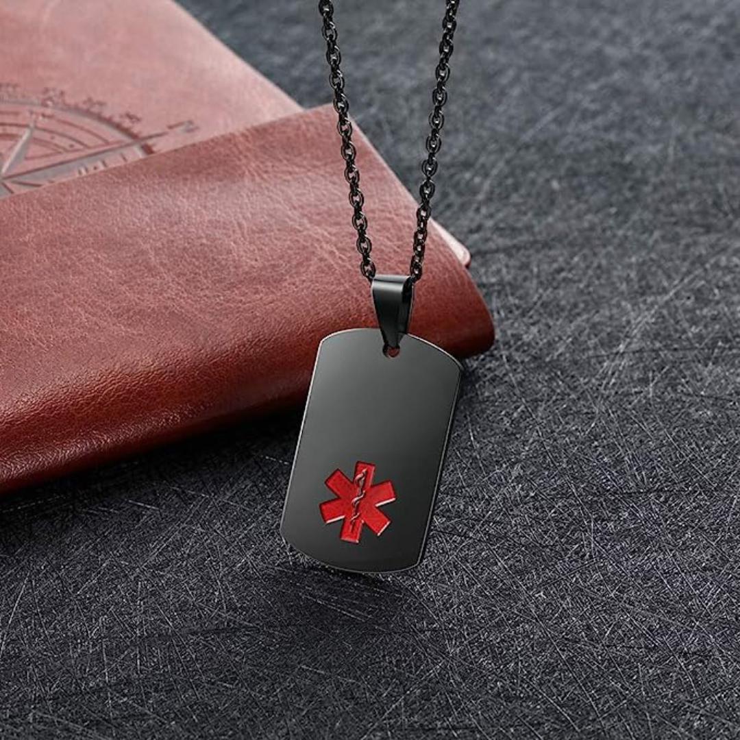 Personalised Medical Steel ID Dog Tag – Double Black Colour-Medical Necklace-Auswara