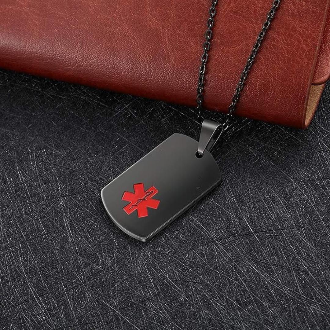 Personalised Medical Steel ID Dog Tag – Double Black Colour-Medical Necklace-Auswara