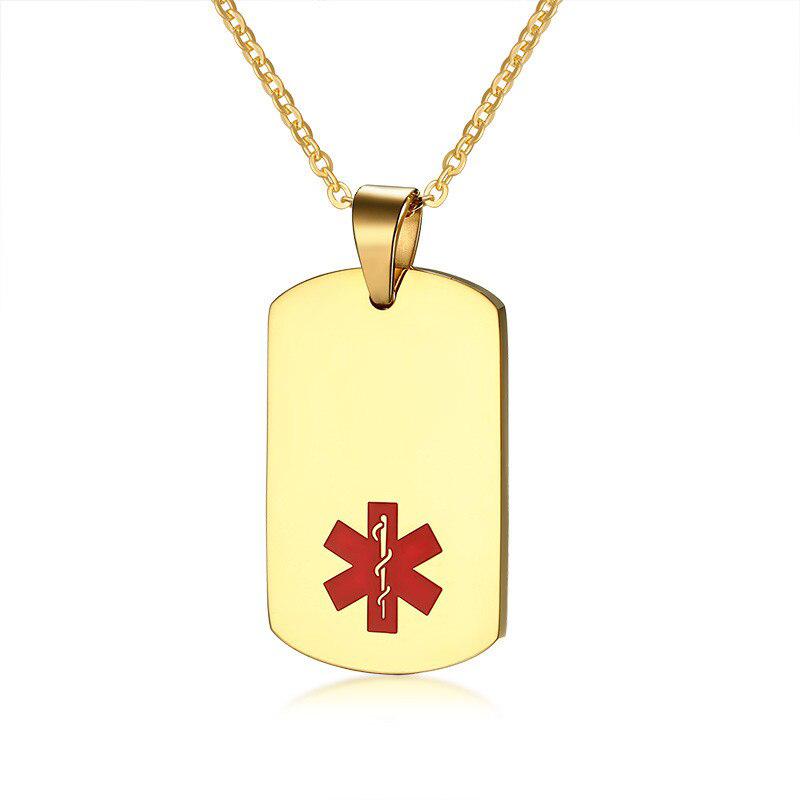 Personalised Medical Steel ID Dog Tag – Gold Colour-Medical Necklace-Auswara