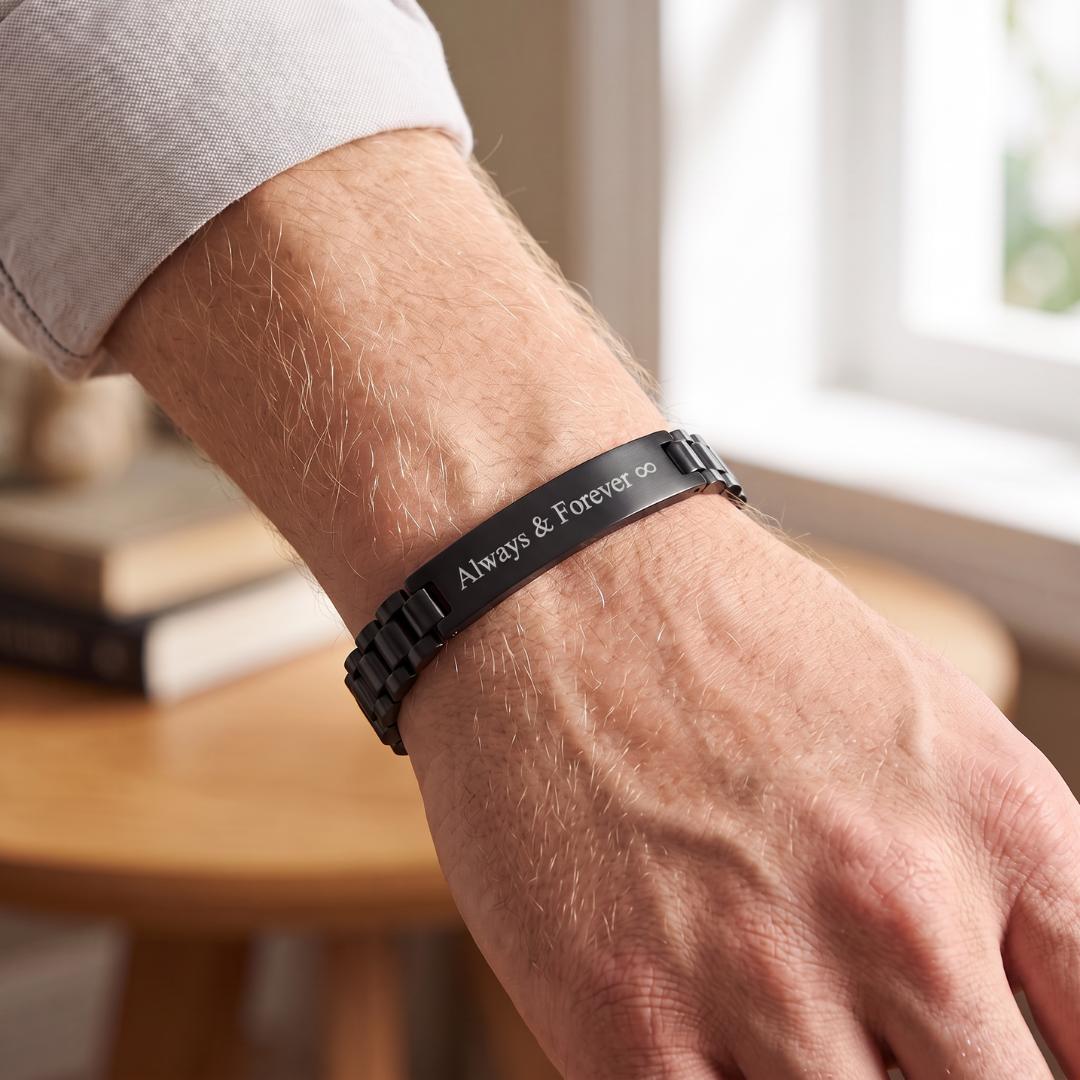 Personalised Mini Lumira Steel Bracelet in Black Colour-Personalised Bracelet-Auswara