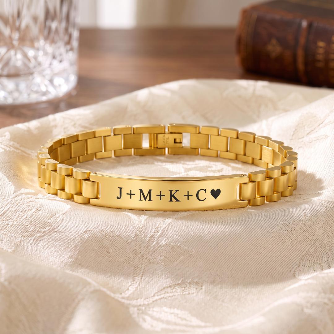 Personalised Mini Lumira Steel Bracelet in Gold Colour-Personalised Bracelet-Auswara