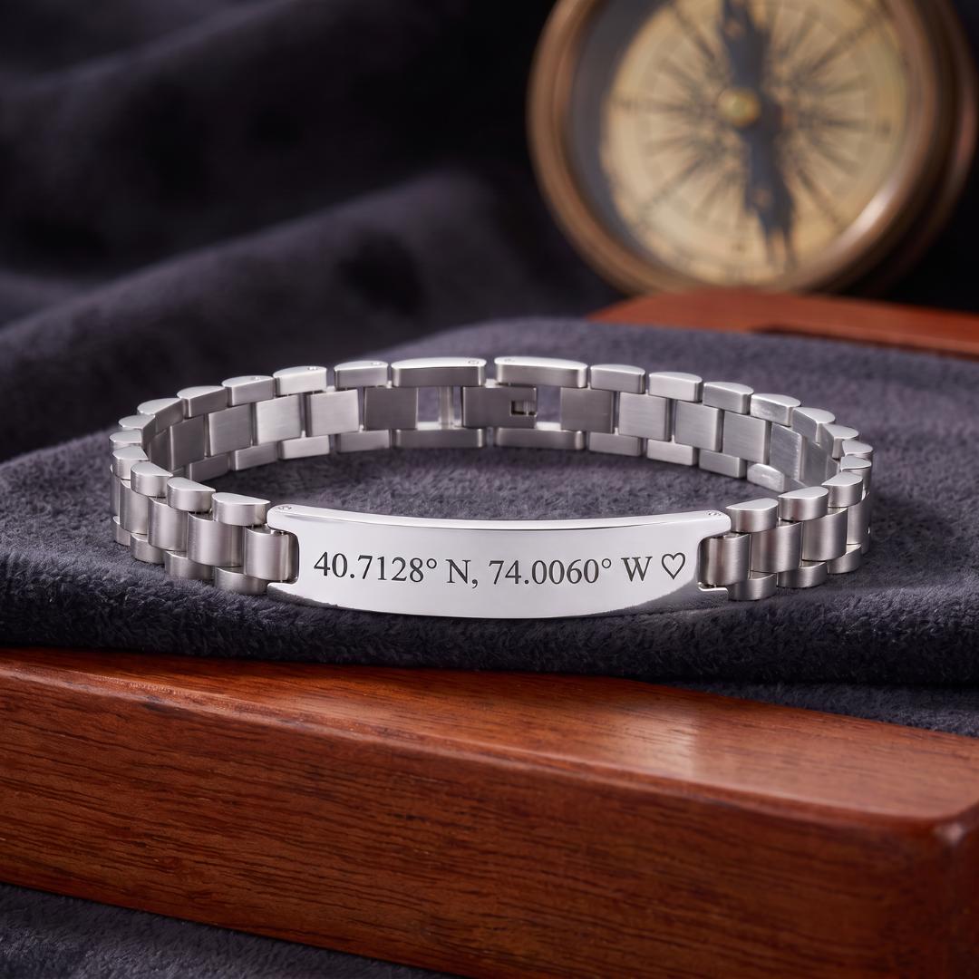 Personalised Mini Lumira Steel Bracelet in Silver Colour-Personalised Bracelet-Auswara