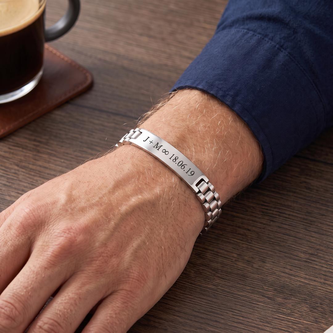 Personalised Mini Lumira Steel Bracelet in Silver Colour-Personalised Bracelet-Auswara