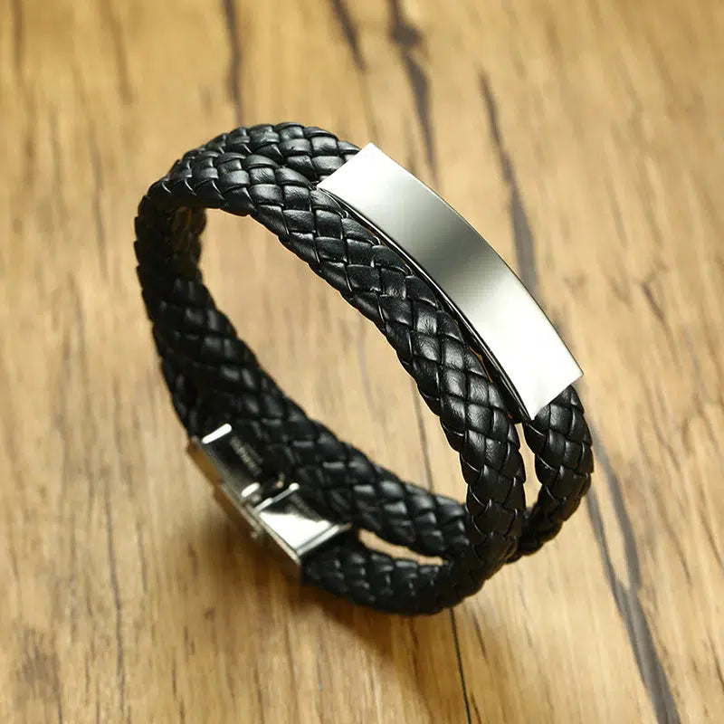 Personalised Multi-Strand Bracelet with Silver Bar-Personalised Bracelet-Auswara
