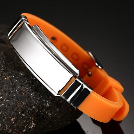 Personalised Orange Silicone ID Bracelet-Identification Bracelet-Auswara