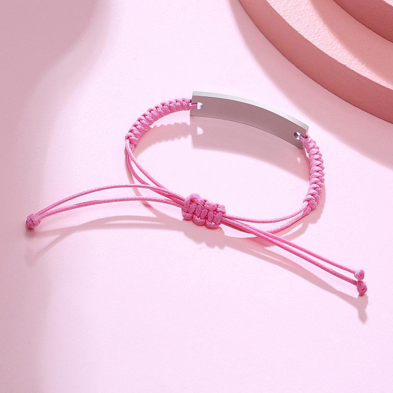 Personalised Pink ID Rope Braided Bracelet-Identification Bracelet-Auswara