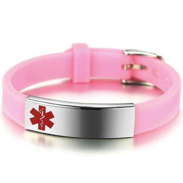Personalised Pink Silicone Medical Alert ID Bracelet Auswara