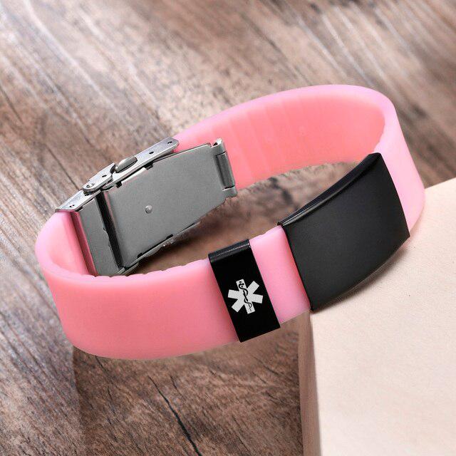 Personalised Pink Silicone Medical Alert ID Bracelet-Medical ID Bracelet-Auswara