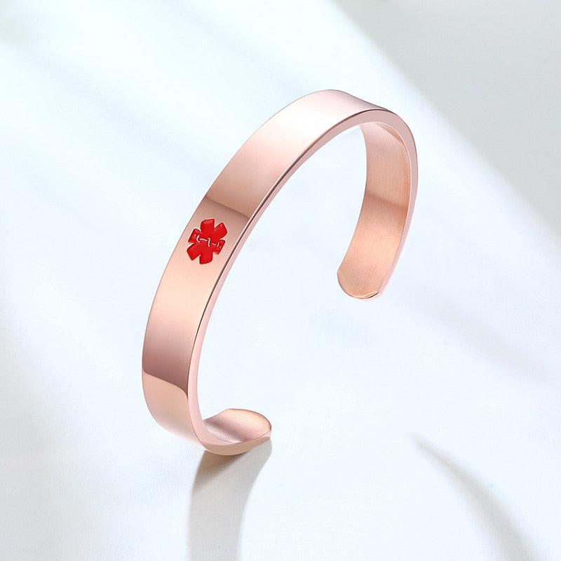 Personalised Rose Gold Colour Medical Cuff Bracelet-Medical ID Bracelet-Auswara