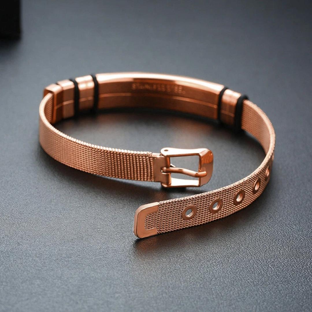 Personalised Rose Gold Medical Alert ID Mesh Bracelet-Medical ID Bracelet-Auswara