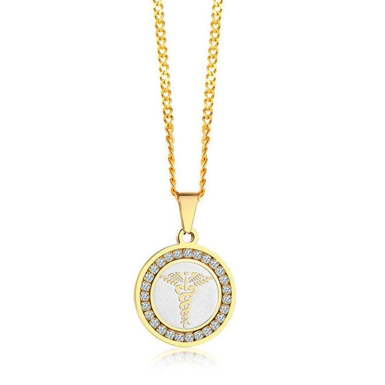 Personalised Round Medical Tag ID Necklace – Gold Colour-Medical Necklace-Auswara
