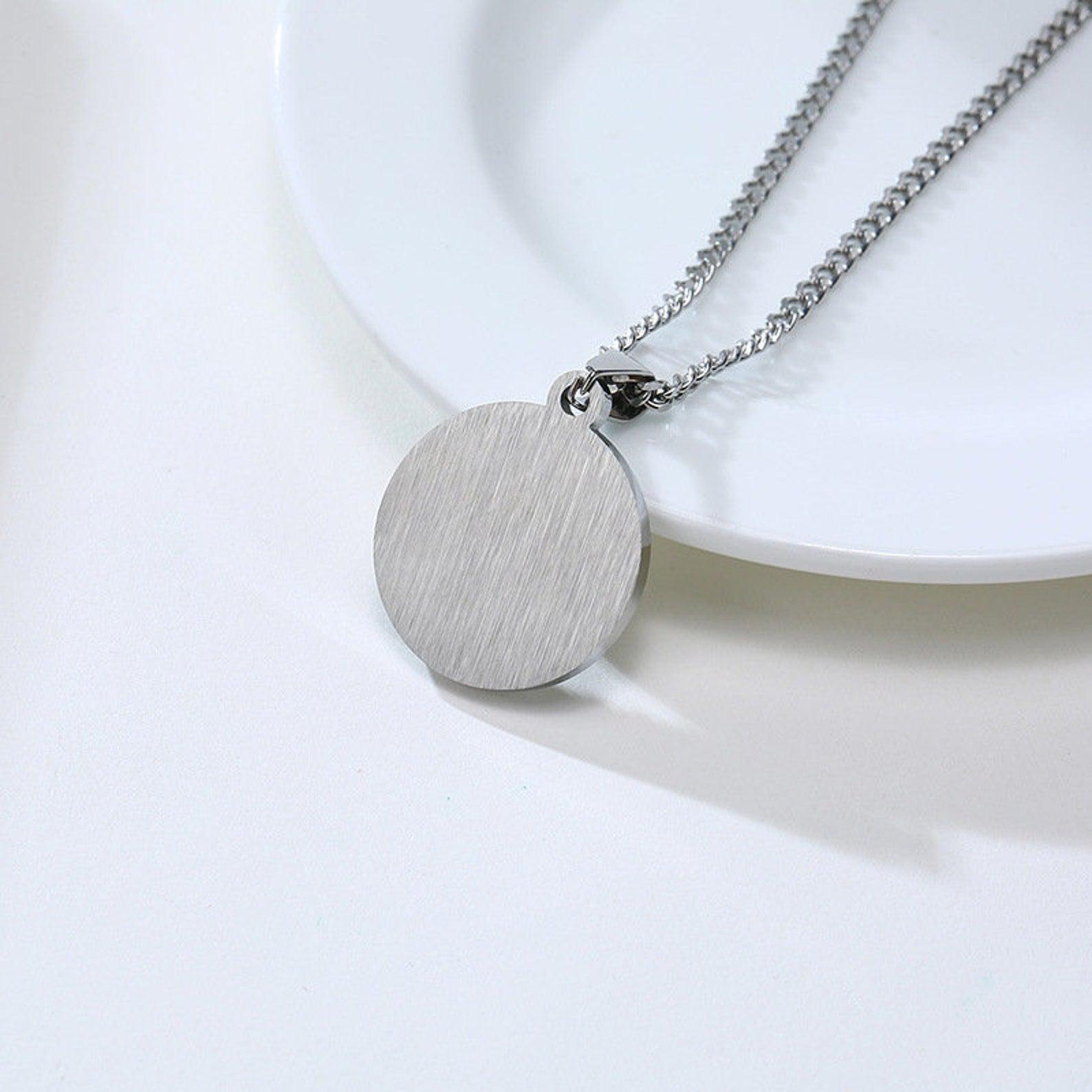 Personalised Round Medical Tag ID Necklace – Silver Colour-Medical Necklace-Auswara