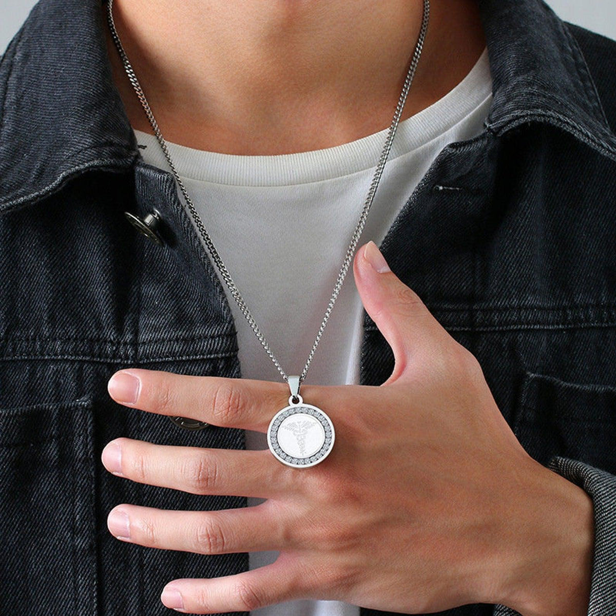 Personalised Round Medical Tag ID Necklace – Silver Colour-Medical Necklace-Auswara