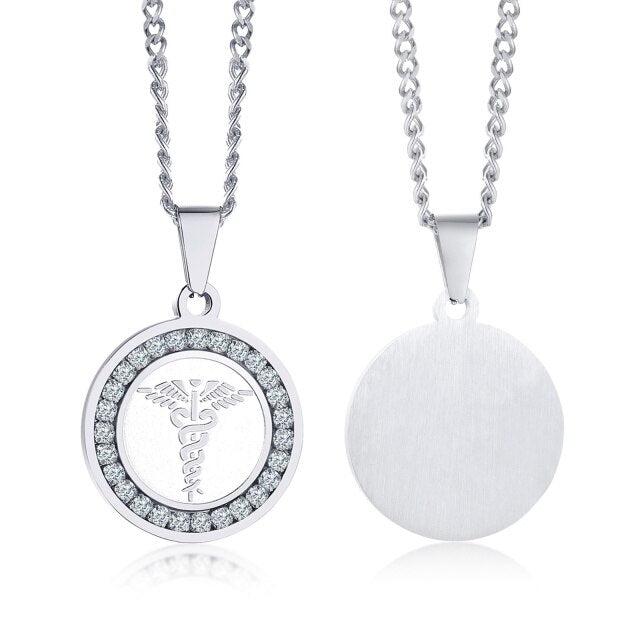 Personalised Round Medical Tag ID Necklace – Silver Colour-Medical Necklace-Auswara