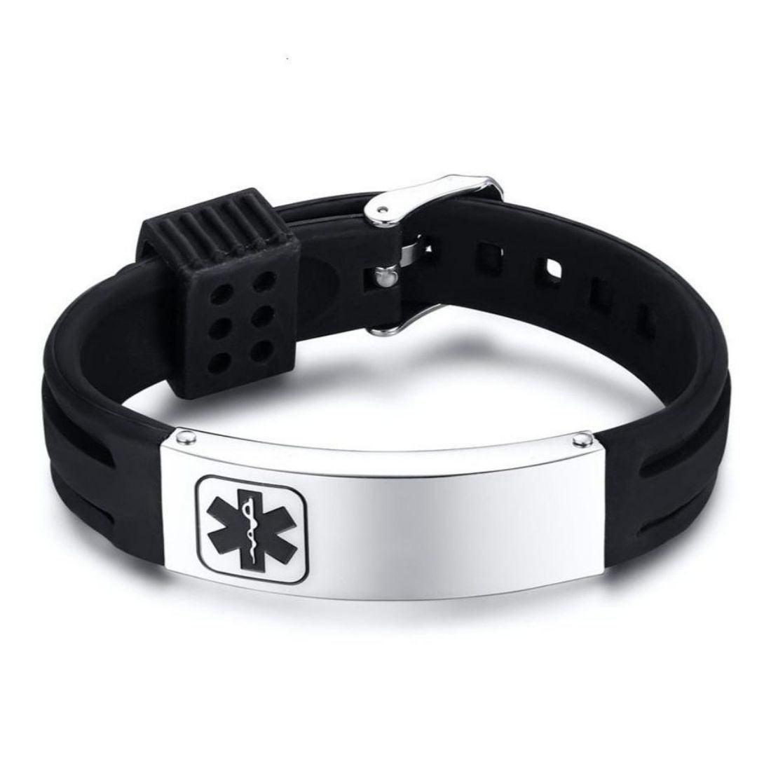 Personalised Silicone Adjustable Medical Alert ID Bracelet-Medical ID Bracelet-Auswara