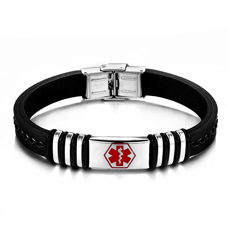 Personalised Silicone & Leather Medical Alert Bracelet-Medical ID Bracelet-Auswara