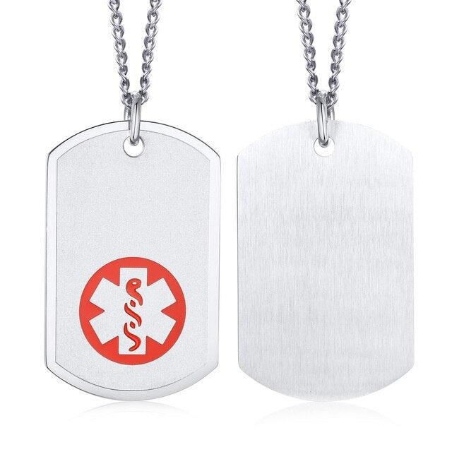 Personalised Silver Colour ID Necklace with Red Logo-Medical Necklace-Auswara