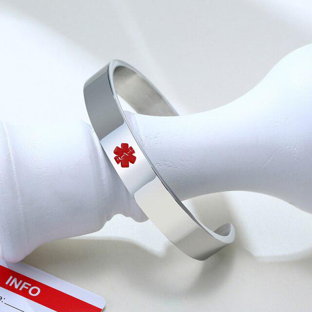 Personalised Silver Colour Medical Cuff Bracelet-Medical ID Bracelet-Auswara