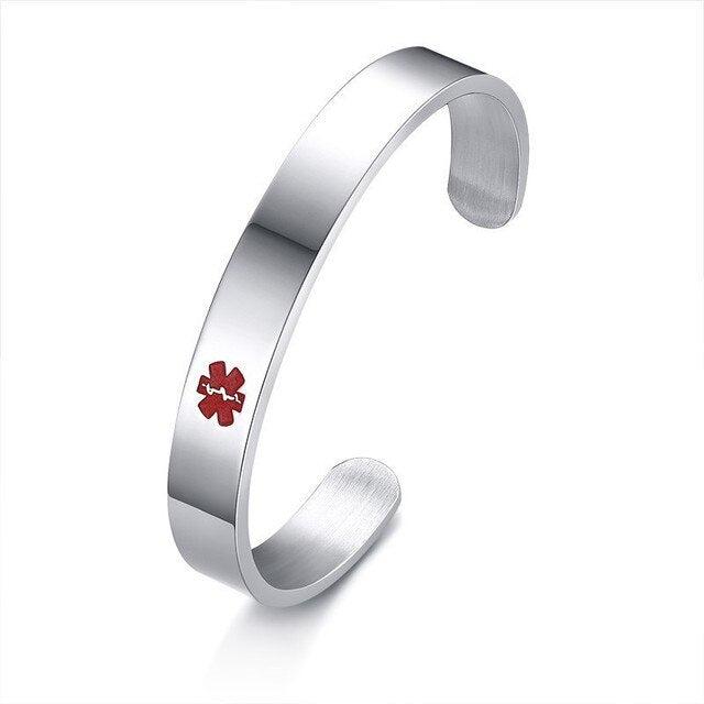 Personalised Silver Colour Medical Cuff Bracelet-Medical ID Bracelet-Auswara