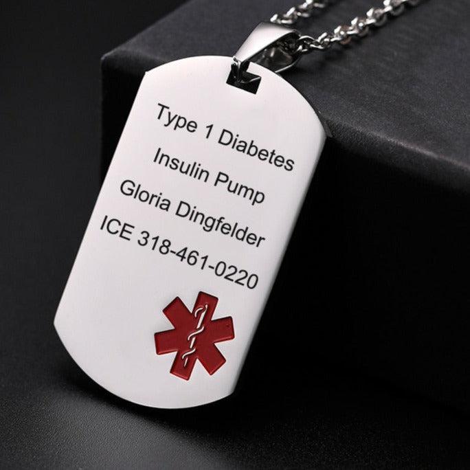 Personalised Silver Medical Alert Tag Necklace - Auswara