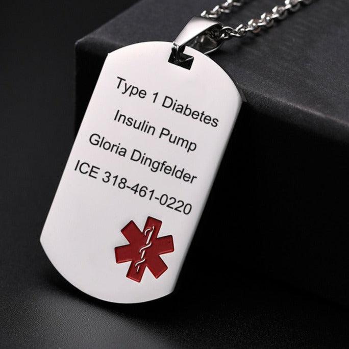 Personalised Silver Medical Alert Tag Necklace-Medical Necklace-Auswara
