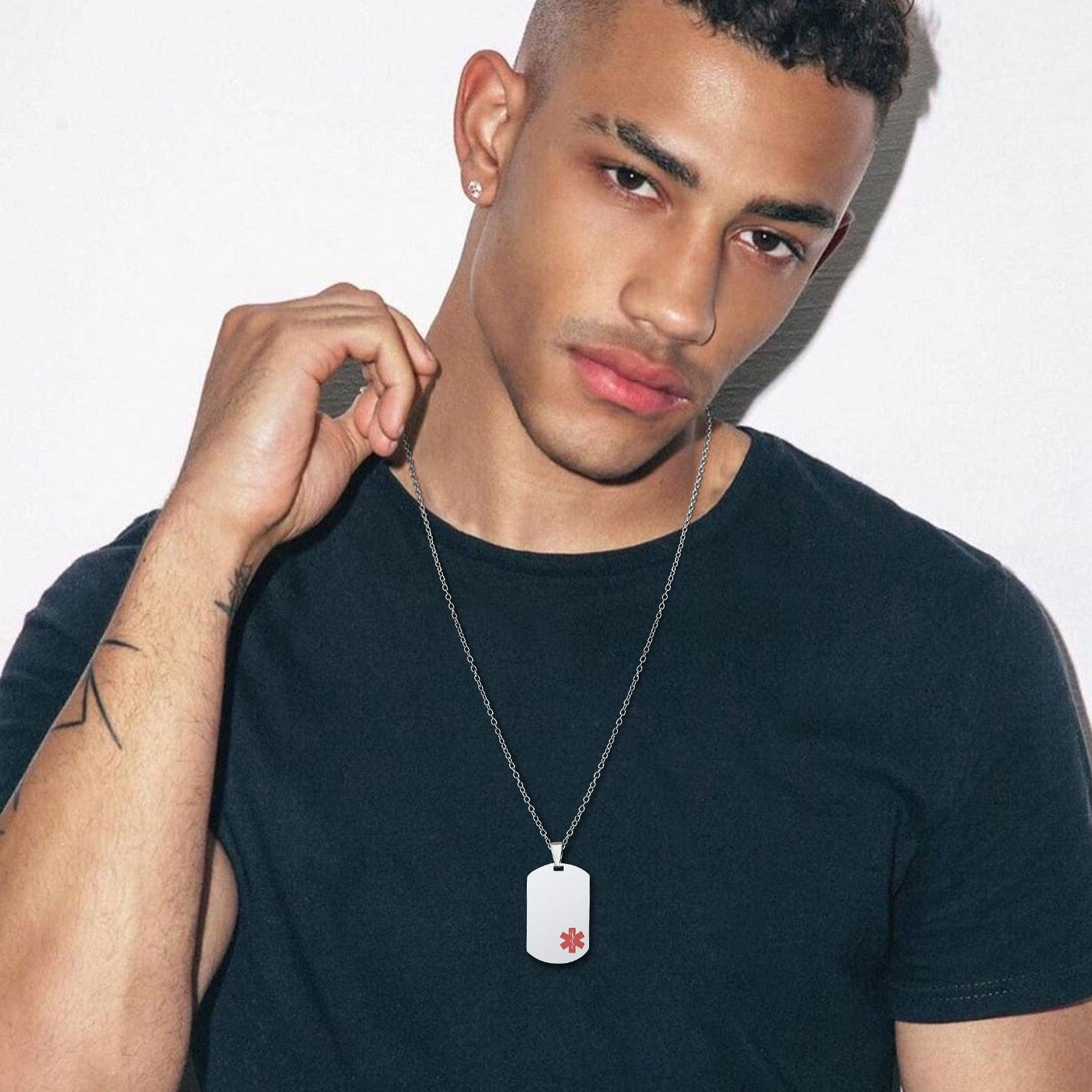 Personalised Silver Medical Alert Tag Necklace-Medical Necklace-Auswara