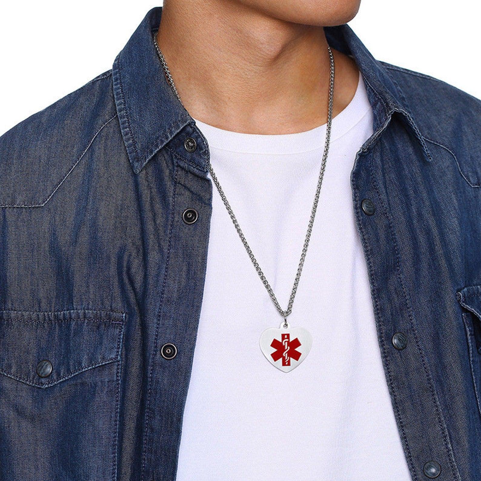 Personalised Stainless Steel Medical Heart ID Pendant – Silver Colour-Medical Necklace-Auswara