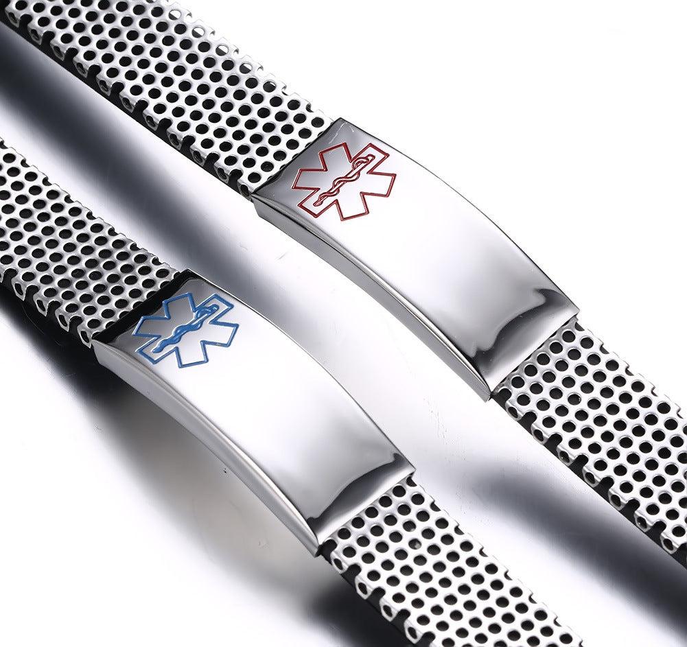 Personalised Steel Medical Alert ID Bracelet with Mesh Band-Medical ID Bracelet-Auswara