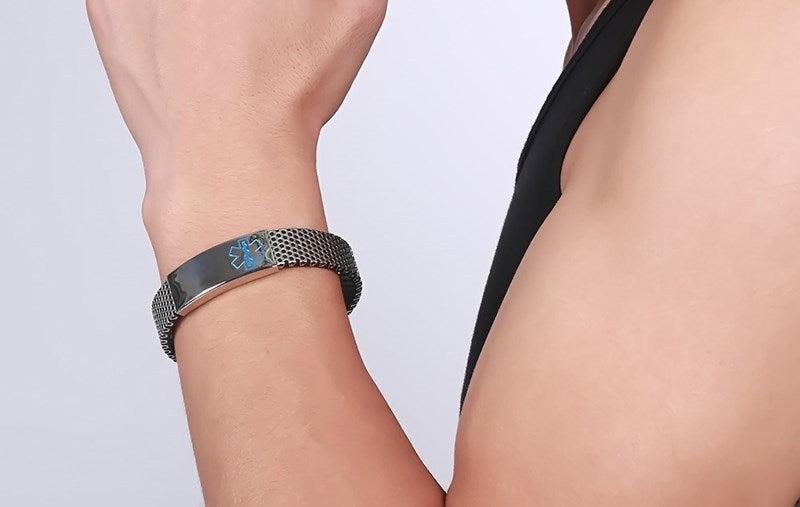 Personalised Steel Medical Alert ID Bracelet with Mesh Band-Medical ID Bracelet-Auswara