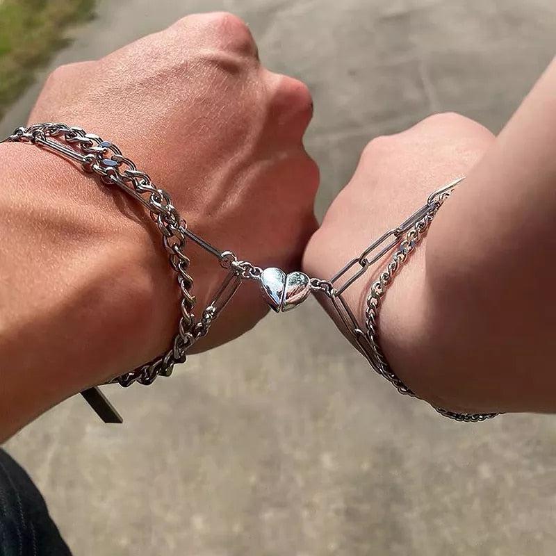 Matching Couple Bracelets With Custom Engraving - Silver – CoupleGifts.com