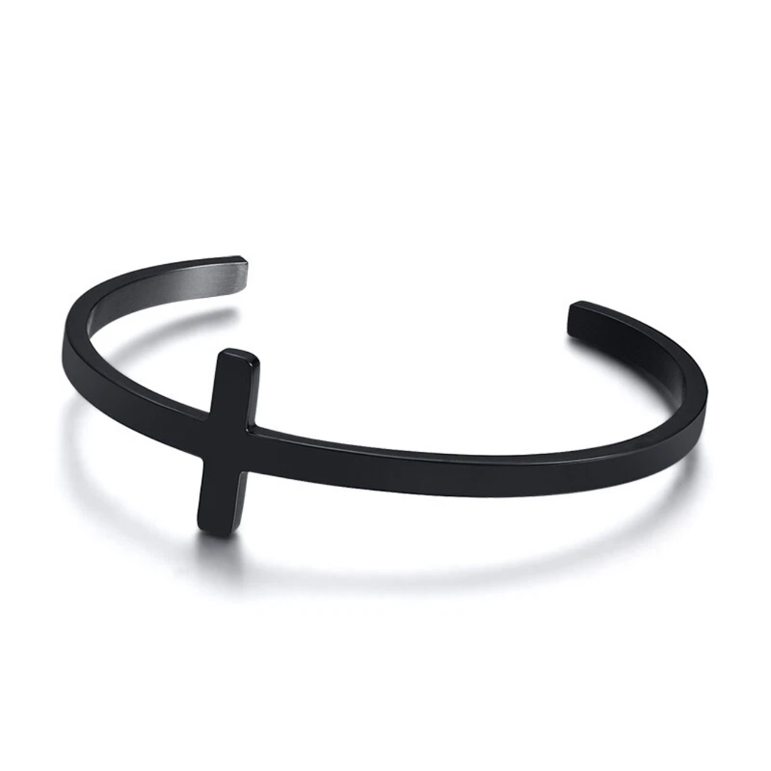 Personalised Unisex Black Plated Cross Cuff Christian Bracelet