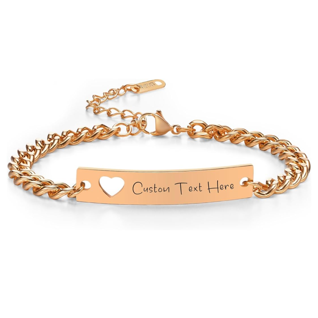 Personalised Women’s Bracelet with Hollow Heart | Rose Gold Colour