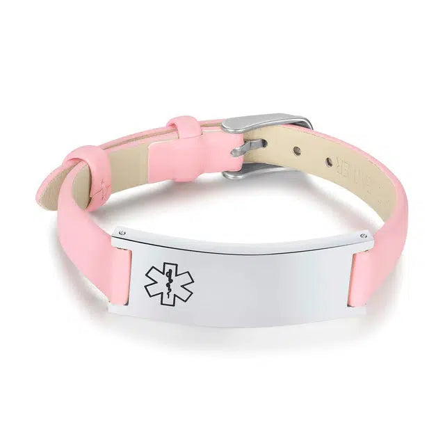 Pink Leather Medical Alert ID Bracelet-Medical ID Bracelet-Auswara