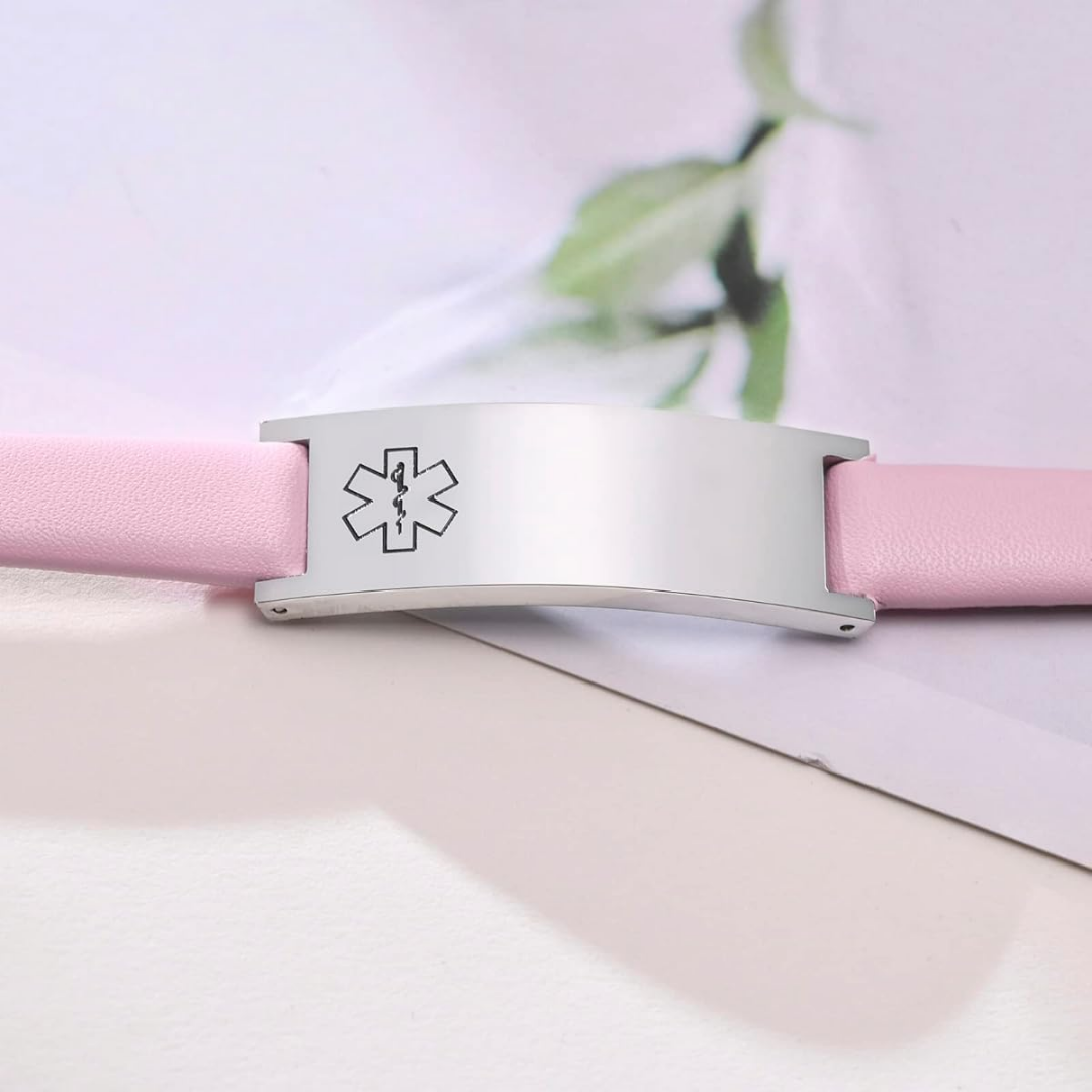 Pink Leather Medical Alert ID Bracelet-Medical ID Bracelet-Auswara