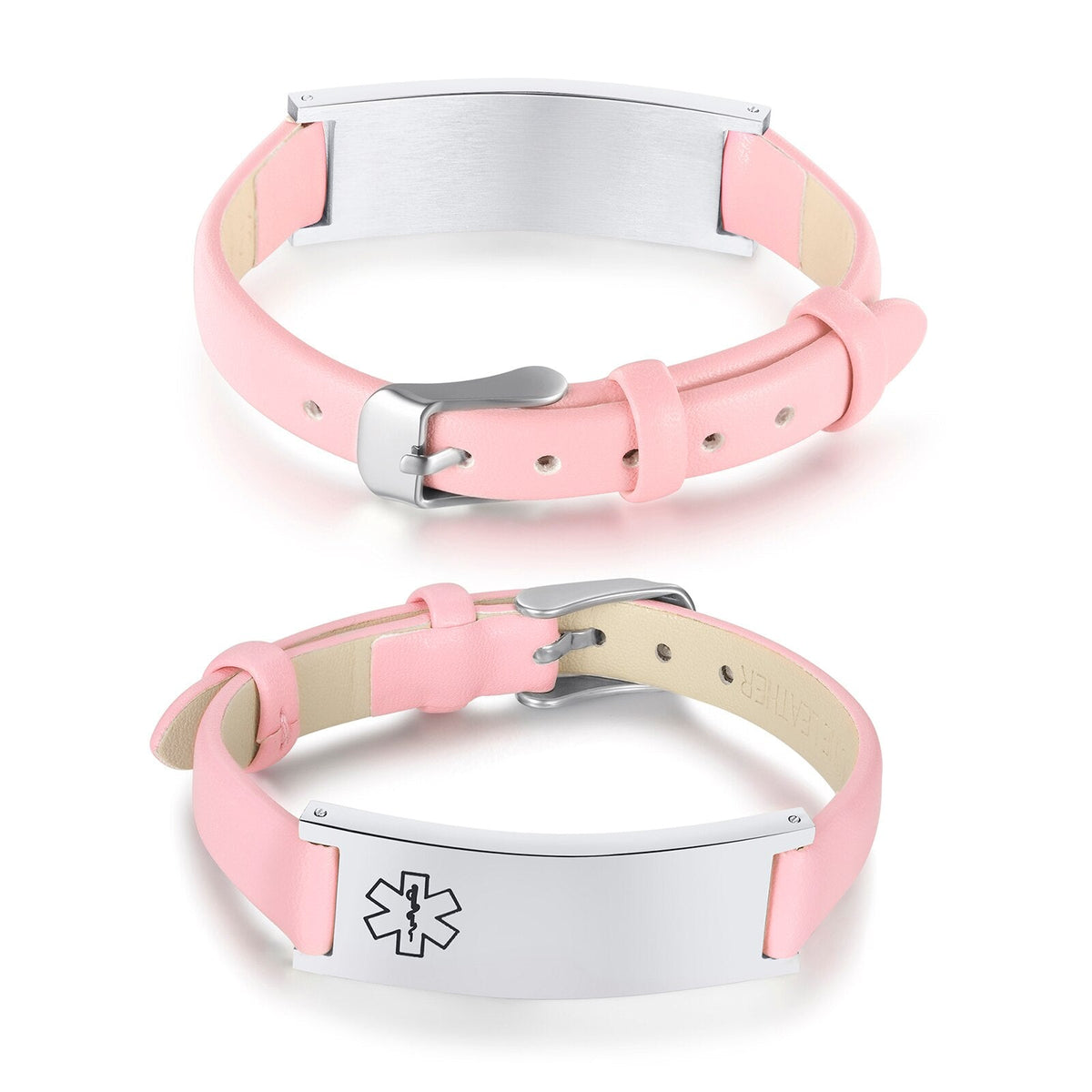 Pink Leather Medical Alert ID Bracelet-Medical ID Bracelet-Auswara
